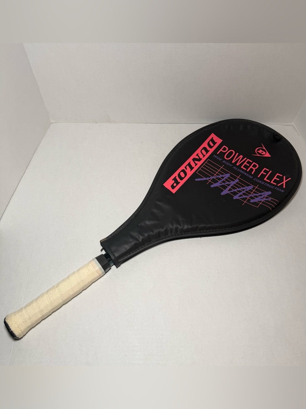 Vintage Dunlop Power Flex 4 3/8 Tennis Racquet with Cover Pink Teal